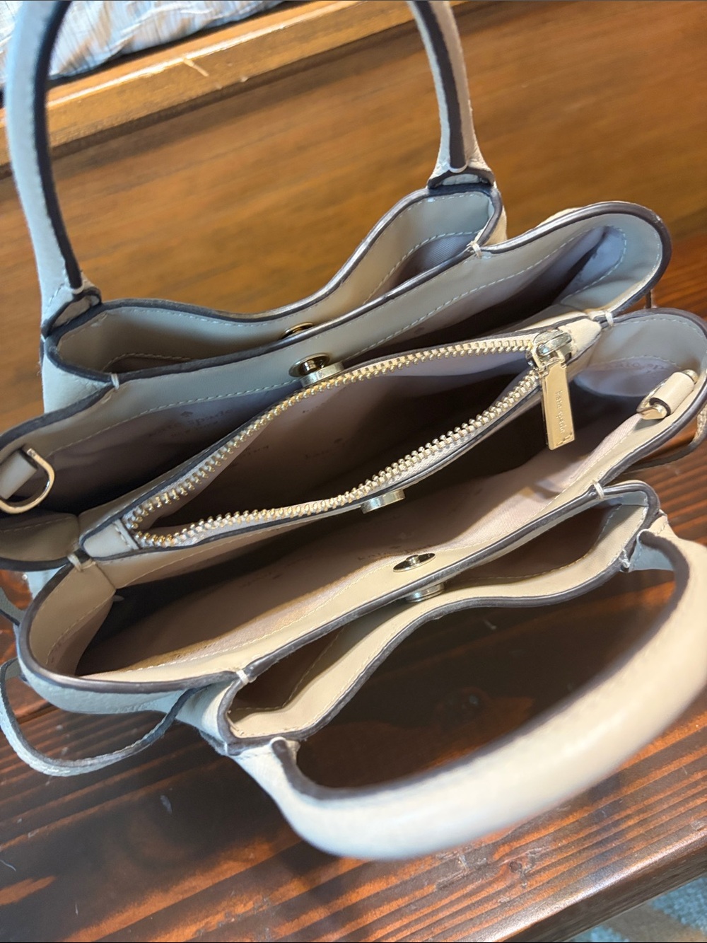Kate Spade Dumpling Small Satchel Pebbled Leather Crossbody Cream/Taupe - Picture 10 of 14